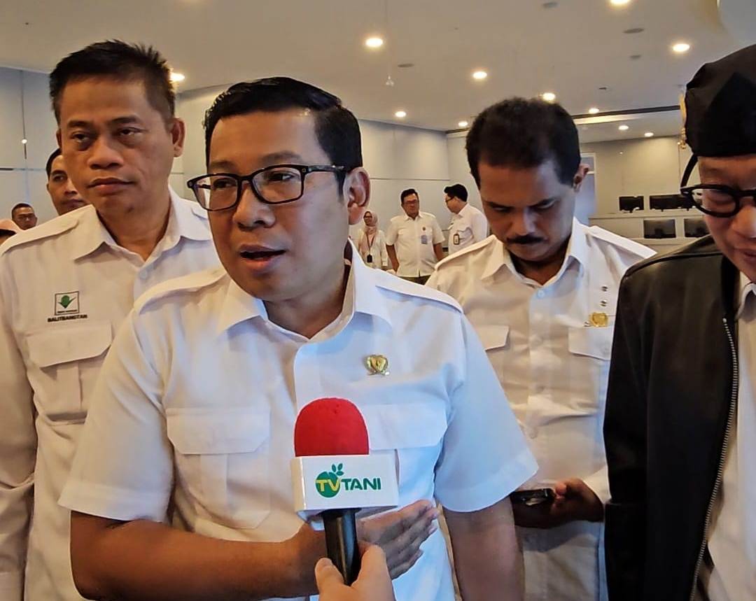 Pelaksana Tugas (Plt) Menteri Pertanian, Arief Prasetyo Adi, saat diwawancarai wartawan.