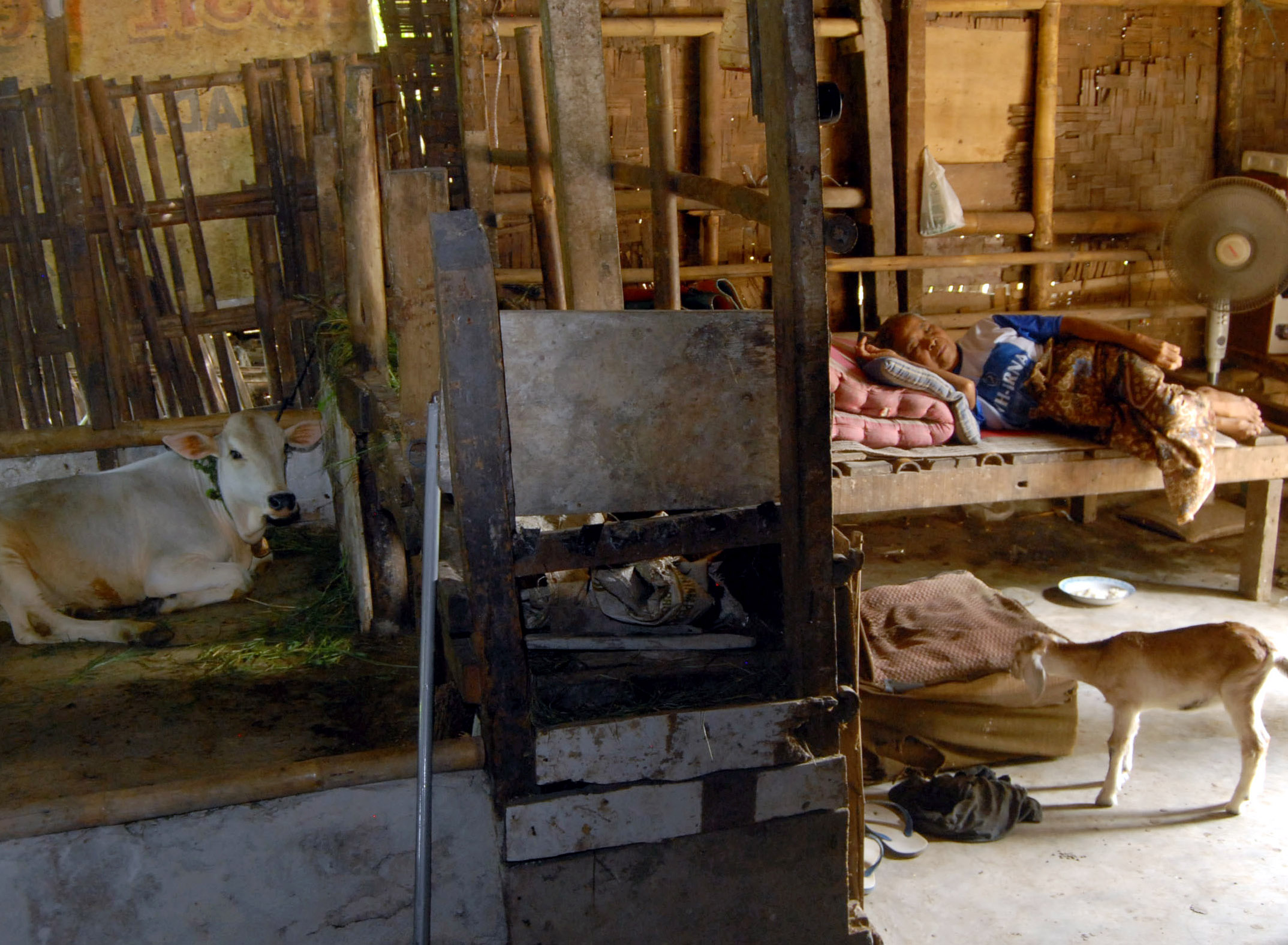 Seorang warga kampung Dumpit, Karang Anyar, Neglasari berbaring istirahat di rumahnya, Tangerang, Banten, Jumat (14/6).