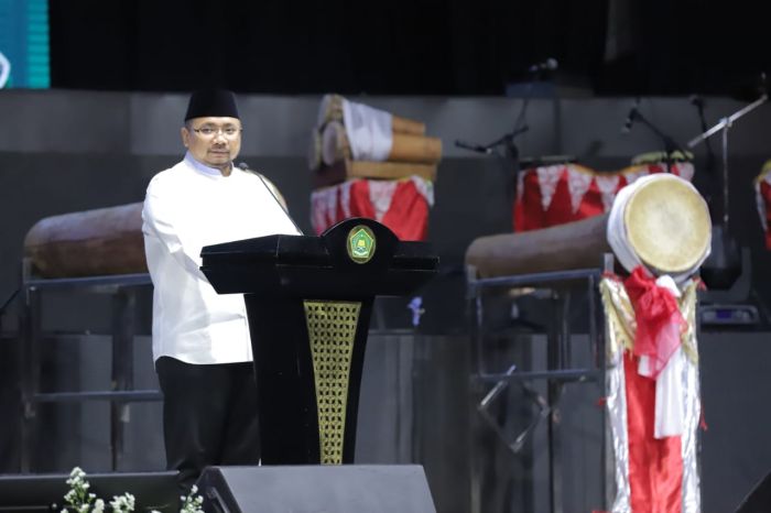 Menag Yaqut Cholil Qoumas dalam peringatan Maulid Nabi tingkat nasional