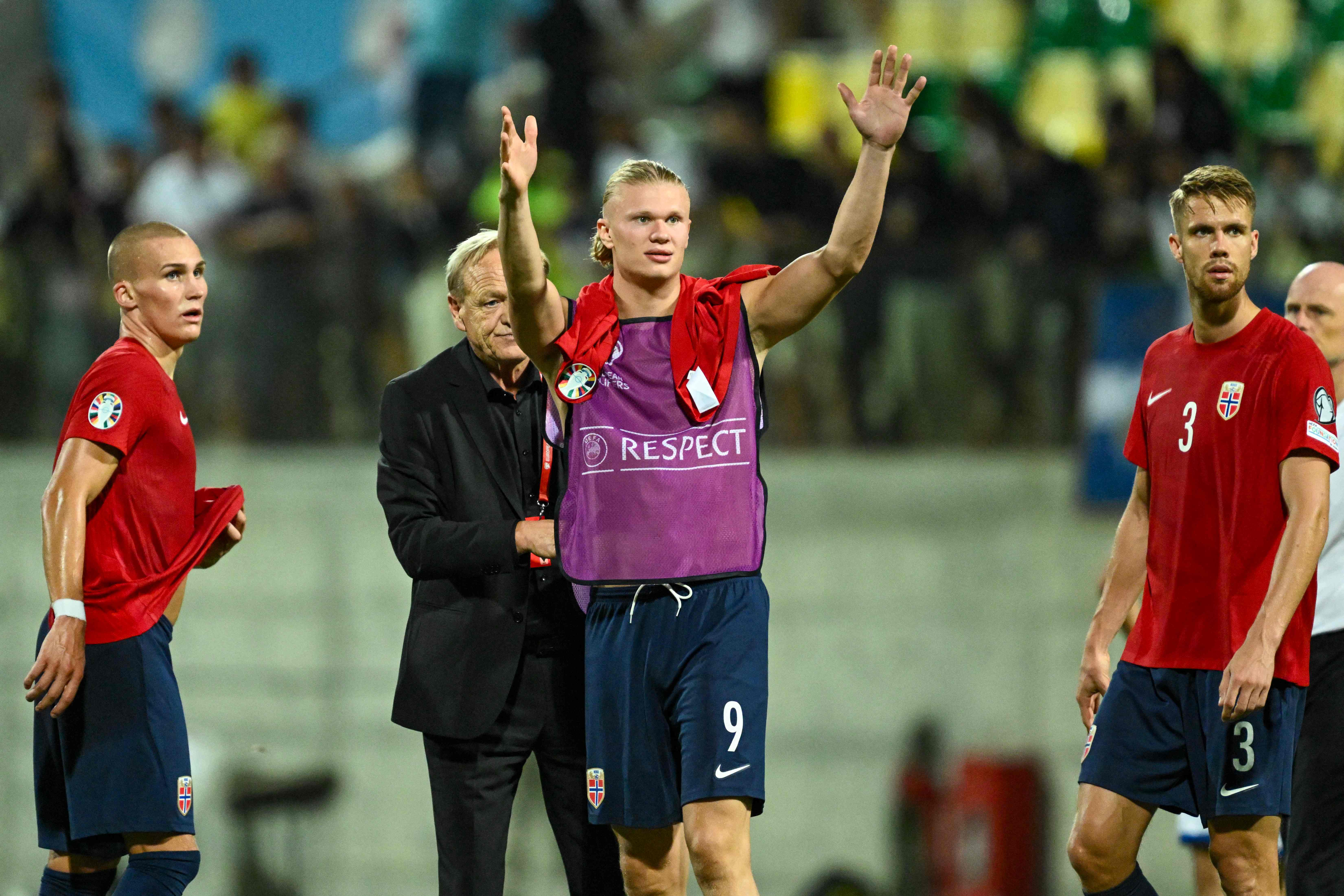 Pemain bola asal Norwegia, Erling Haaland, usai melawan Timnas Siprus