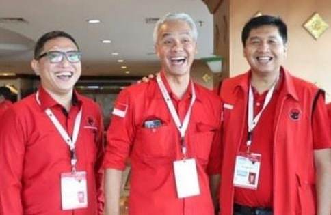 (Dari kiri ke kanan) Ketua DPD Taruna Merah Putih DKI Brando Susanto, Ganjar Pranowo, dan Maruarar Sirait.