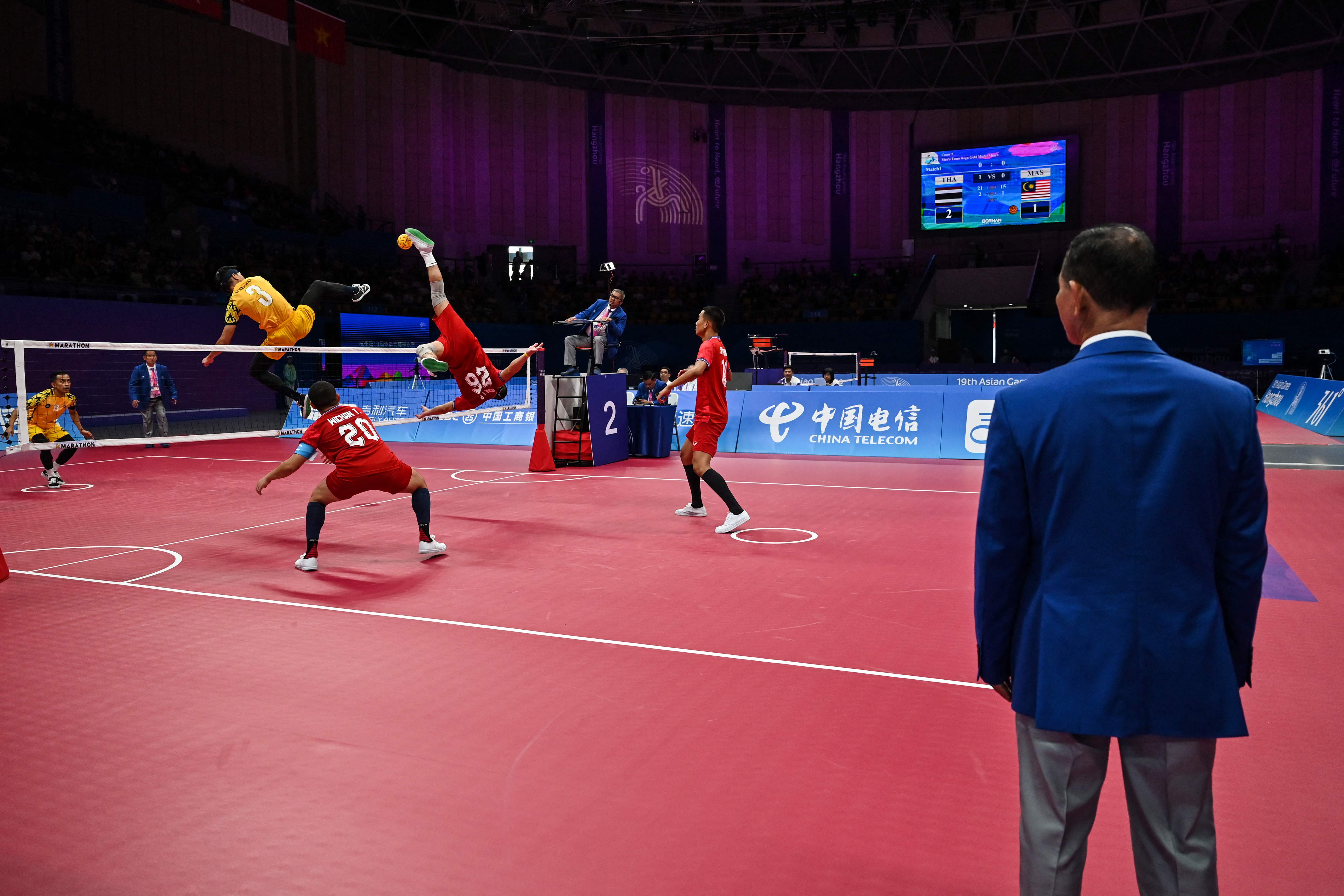 Ilustrasi pertandingan sepak takraw di Asian Games Hangzhou