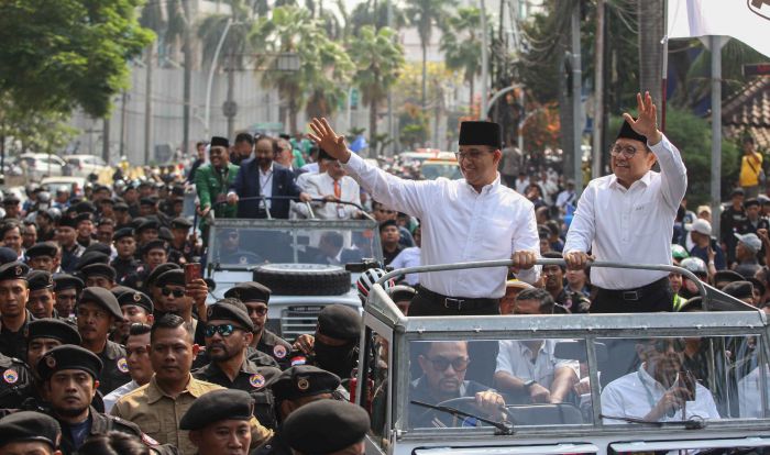 Pasangan Anies Baswedan-Muhaimin Iskandar saat mendaftar menjadi Capres-Cawapres di KPU RI