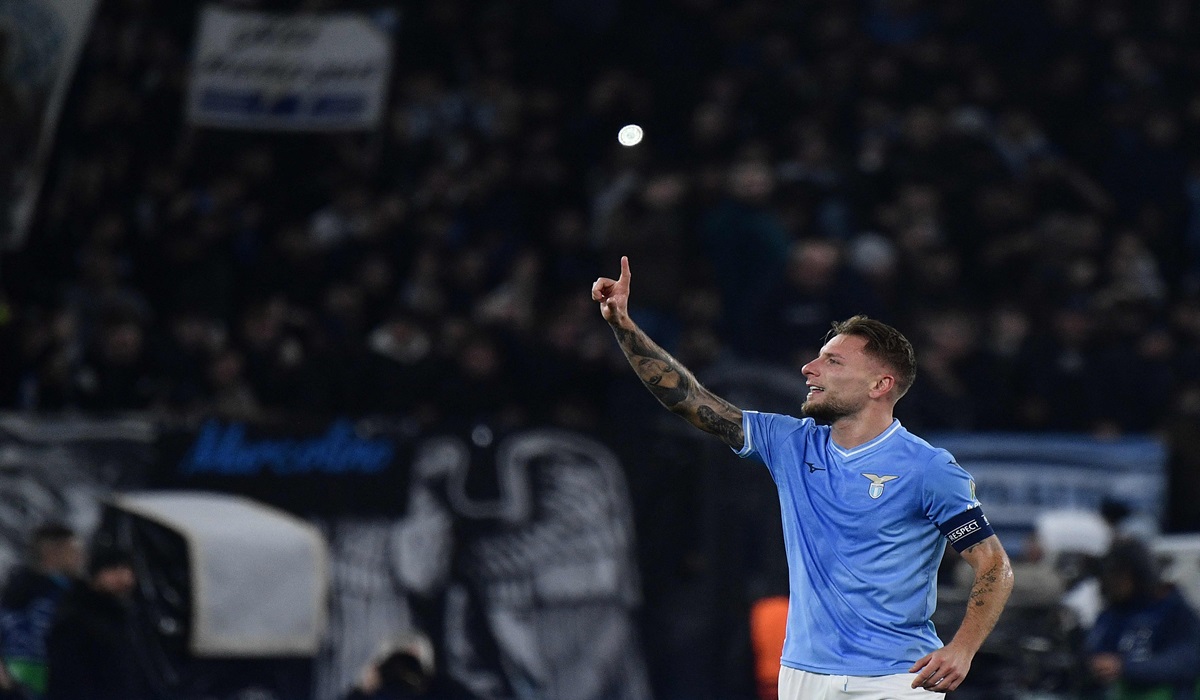 Penyerang Lazio Ciro Immobile melakukan selebrasi usai mencetak gol ke gawang Celtic di laga Liga Champions.