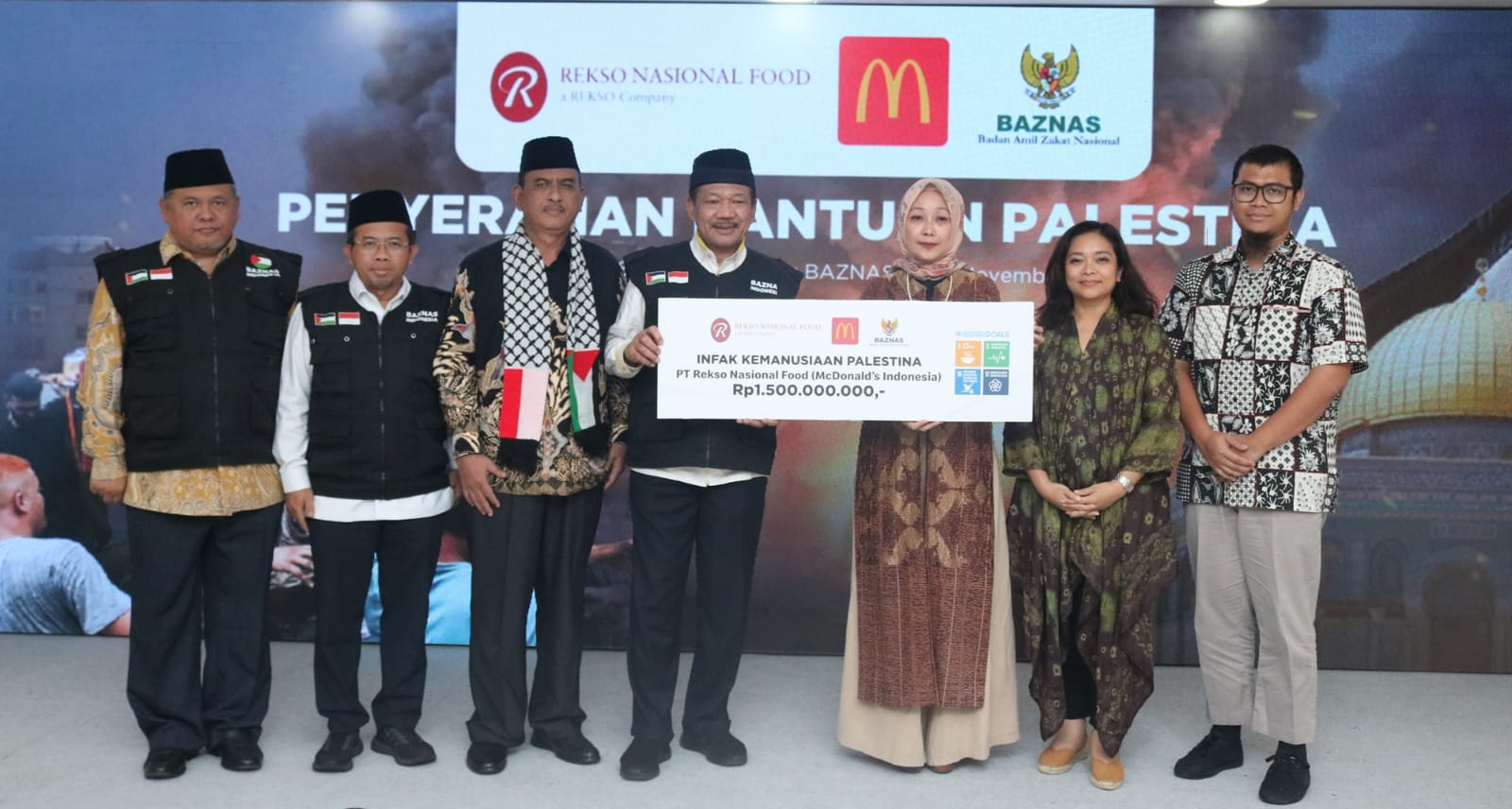 PT Rekso Nasional Food, pemegang waralaba McDonald’s di Indonesia. memberi bantuan untuk warga Gaza, Palestina melalui Baznas.