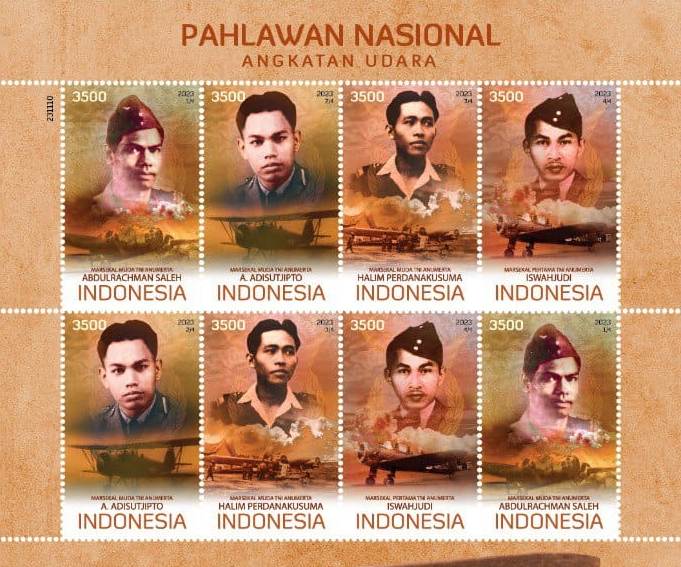 Pos Indonesia mengedarkan Prangko Pahlawan Nasional Angkatan Udara tanggal 10 November 2023.