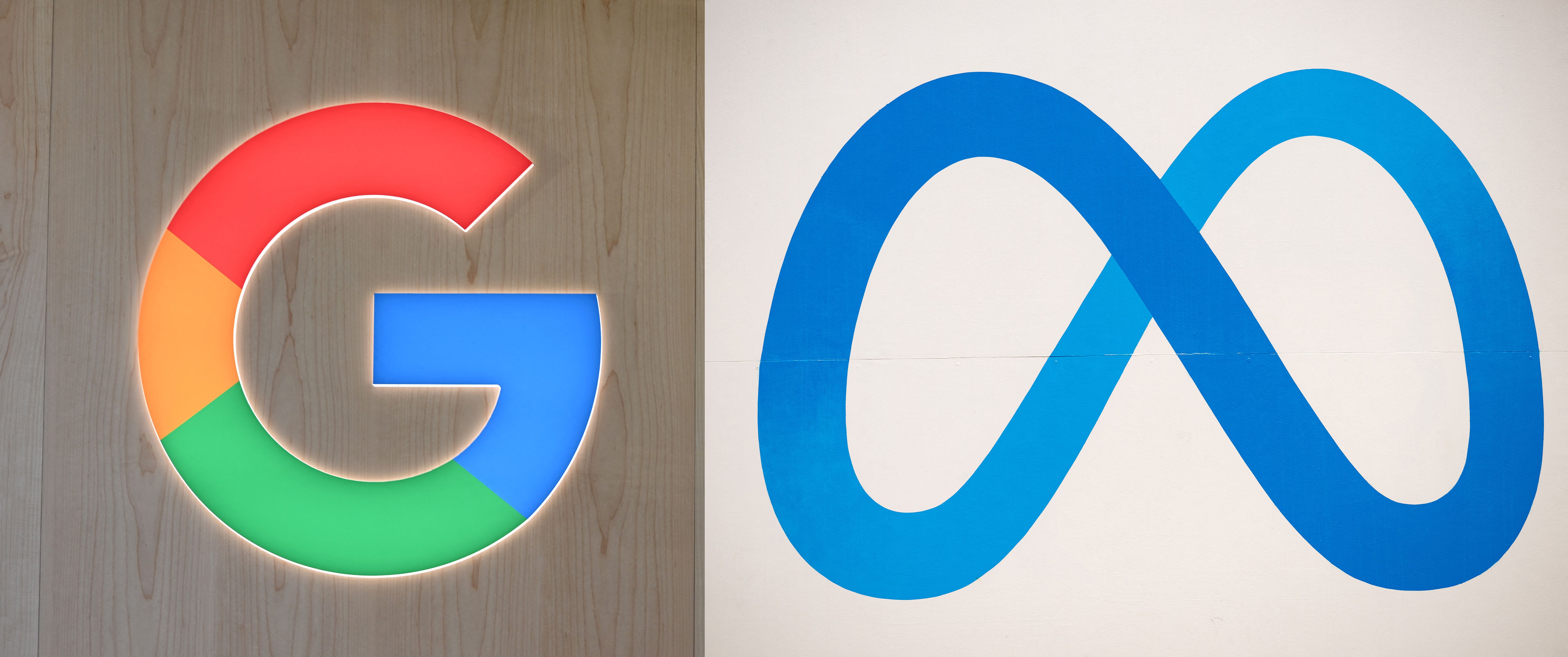 Logo Google dan Meta, dua perusahaan teknologi raksasa yang berkomitmen berantas pelecehan anak
