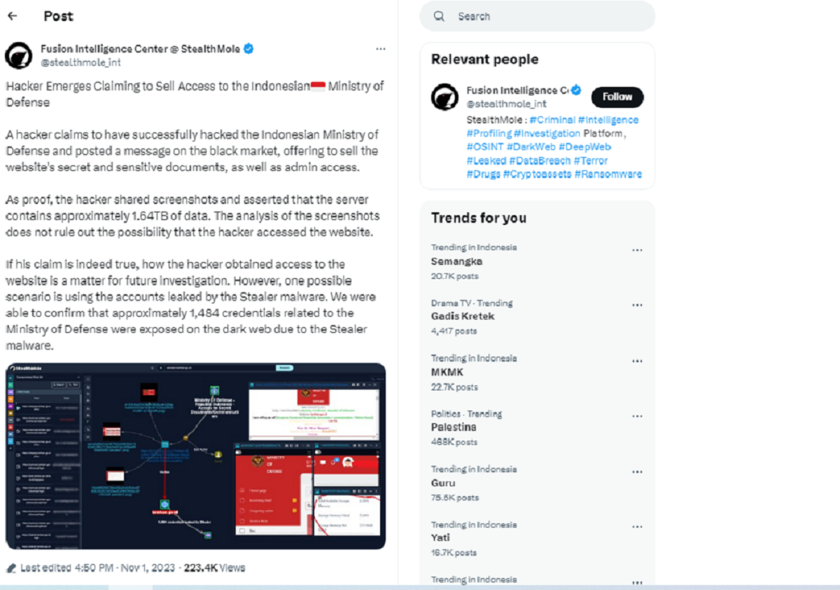 Peretas mengklaim sudah mengakses data sebesar 1,64 terabyte.