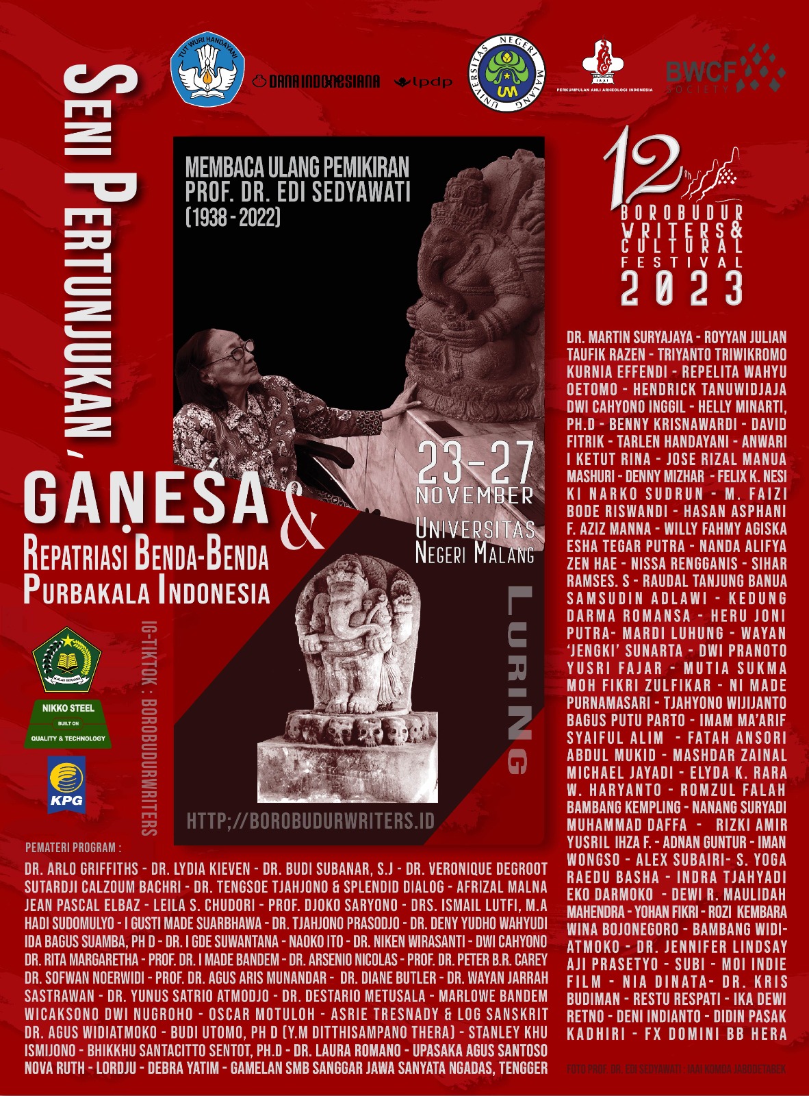 Flyer kegiatan Borobudur Writers and Cultural Festival (BWCF) untuk menghormati almarhumah Edi Sedyawati, mantan Dirjen Kebudayaan
