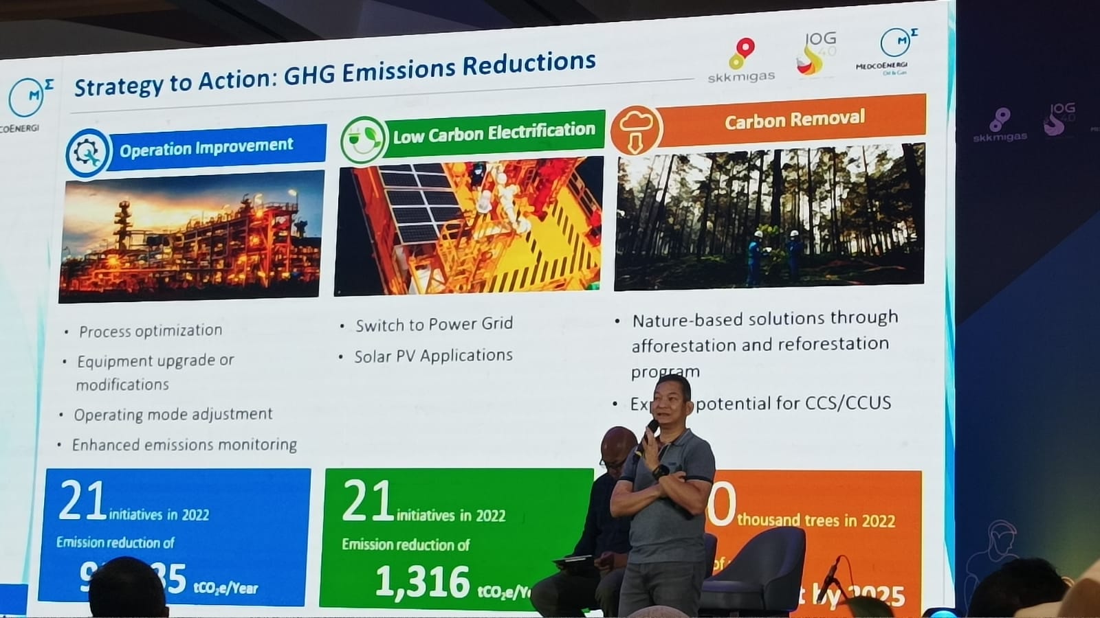Chief Administrative Officer MedcoEnergi Amri Siahaan memaparkan upaya Medco dukung pemerintah dalam hadapi Trilema Energi