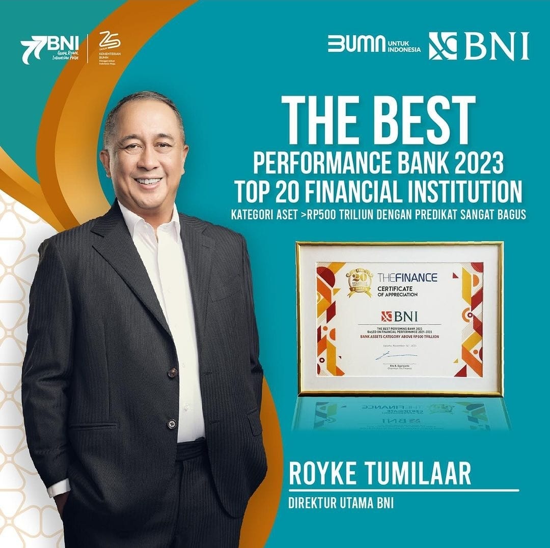 Pertahankan Kinerja Berkelanjutan, BNI Raih Dua Penghargaan The Finance