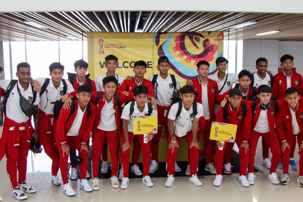 Para pemain TImnas U-17 tiba di Bandara Juanda Surabaya, Jawa Timur.