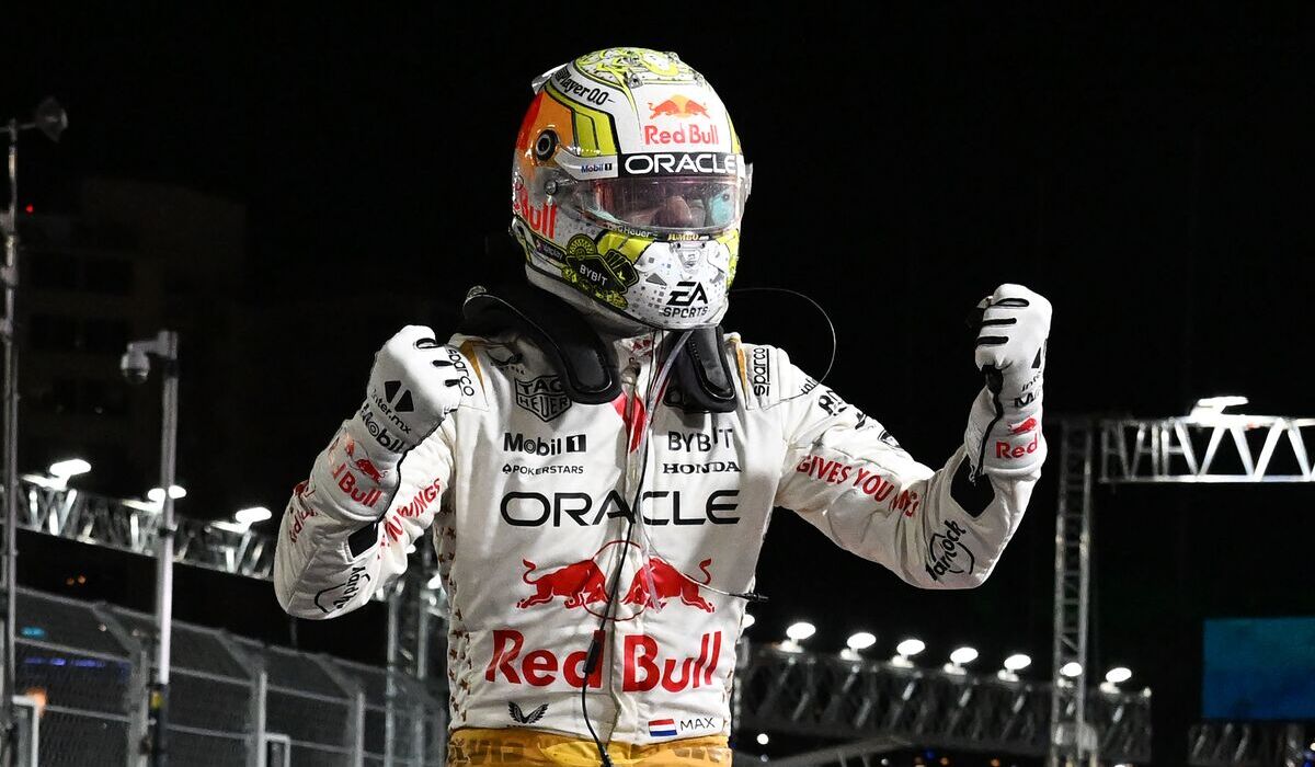 Pembalap Red Bull Racing, Max Verstappen, di GP Las Vegas 2023.