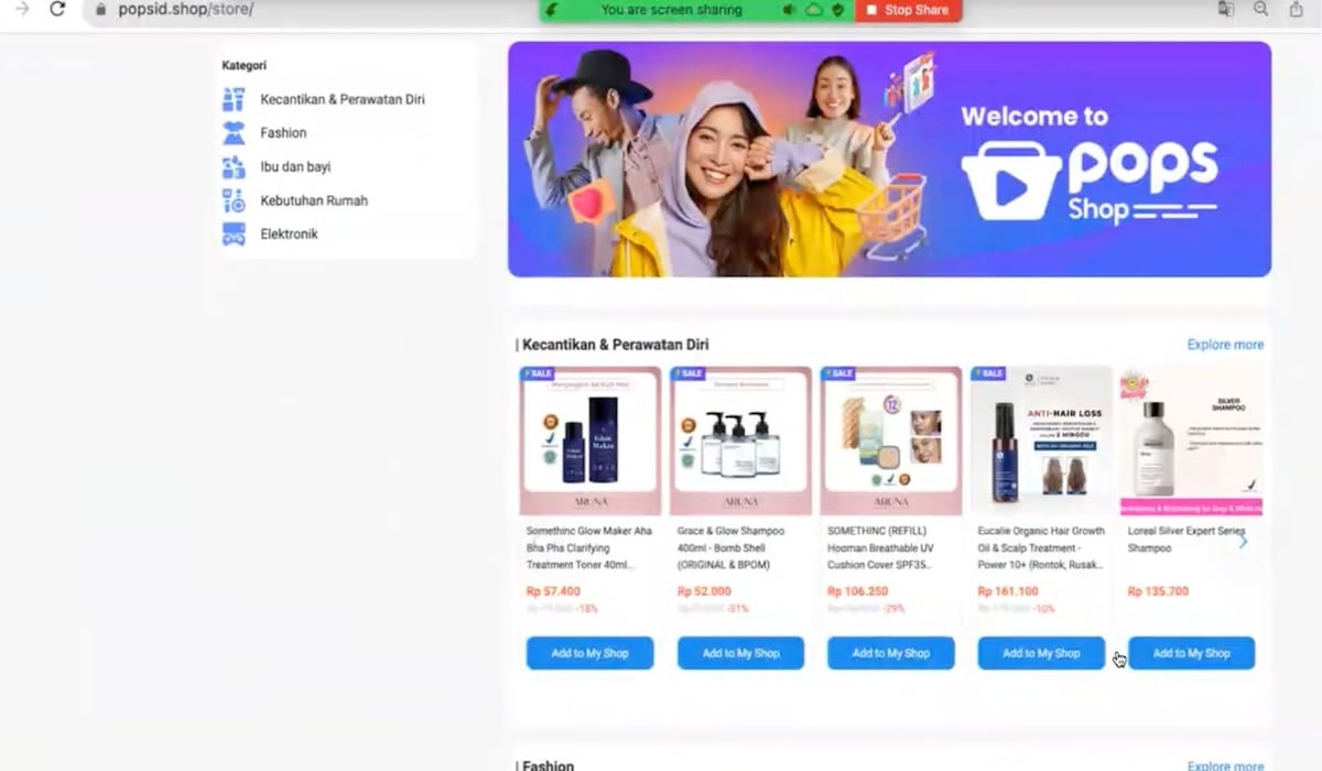 Dasbor platform Pops Shop