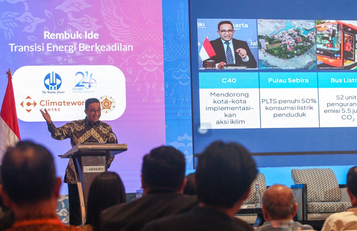 Capres Anies Baswedan dalam acara Rembuk Ide Transisi Energi Berkeadilan di Jakarta