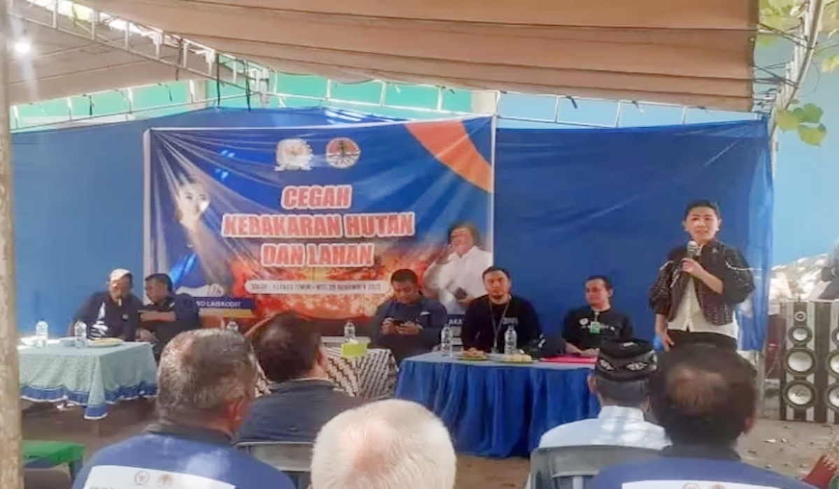 Anggota Komisi IV DPR Julie Sutrisno memberikan sambutan pada Sosialisasi Cegah Kebakaran Hutan di Desa Lohayong I kecamatan Solor Timur.