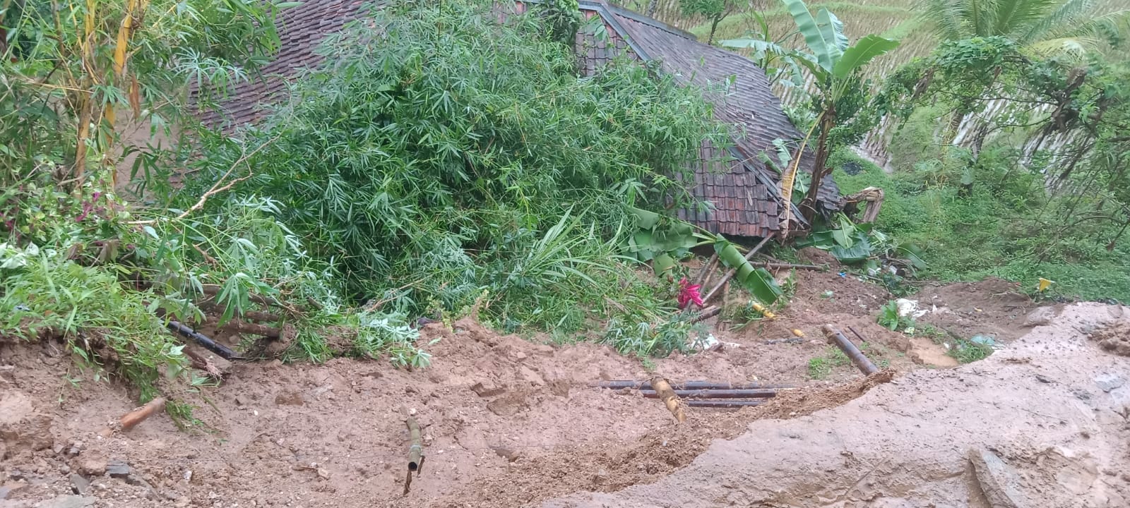 Lima Rumah Rusak Berat akibat Tanah Longsor di Cianjur