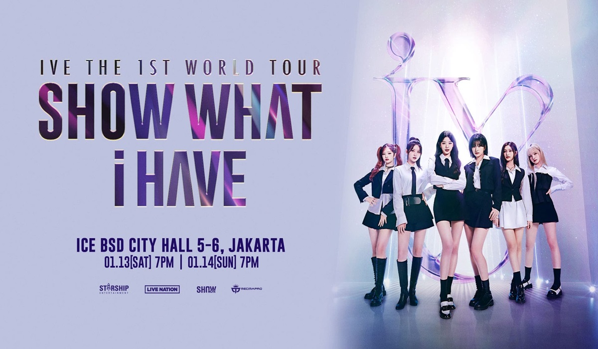 Poster konser girl group K-Pop IVE di Jakarta.