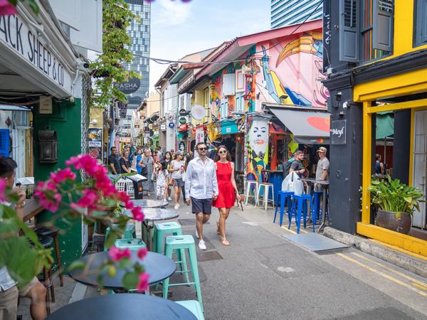 Kawasan Kampong Gelam terkenal dengan seni jalanan yang hidup, bisnis turun-temurun serta bersejarah, dan tradisi Melayu.