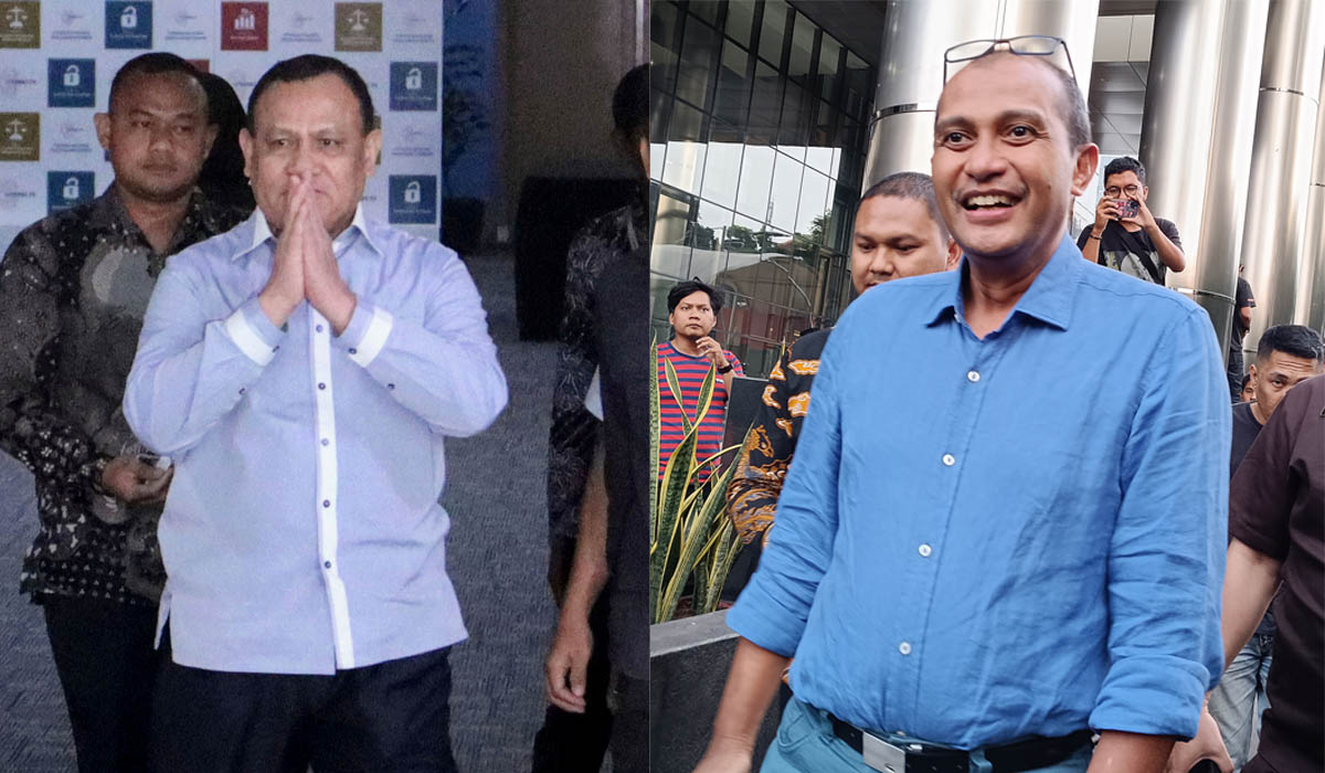 Ketua nonaktif KPK Firli Bahuri dan mantan Wamenkumham Edward Omar Sharif Hiariej