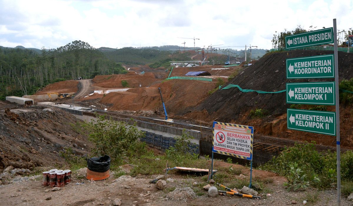 Suasana proyek pembangunan di Kawasan Inti Pusat Pemerintahan (KIPP) Ibu Kota Negara (IKN) Nusantara