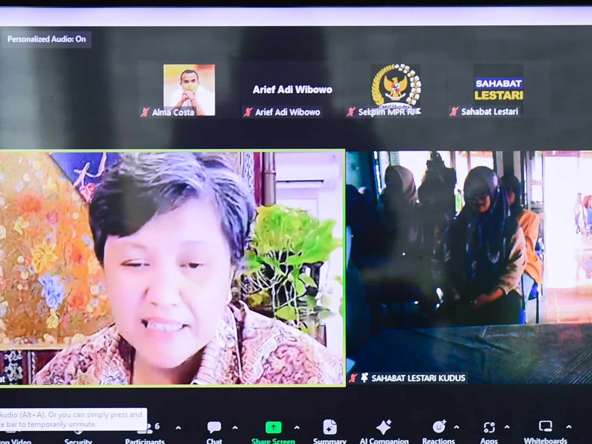 Wakil Ketua MPR Lestari Moerdijat secara daring pada acara Temu Tokoh yang dihadiri para mahasiswa di Kabupaten Kudus, Jawa Tengah.
