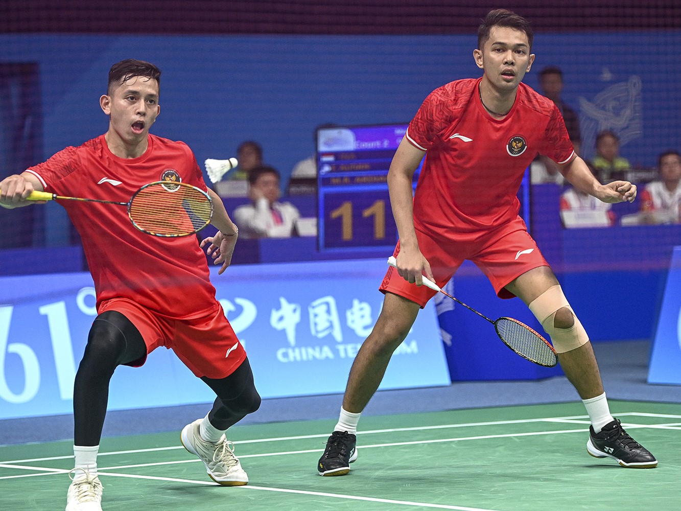 Pebulu tangkis ganda putra Indonesia Muhammad Rian Ardianto (kiri) dan Fajar Alfian (kanan).