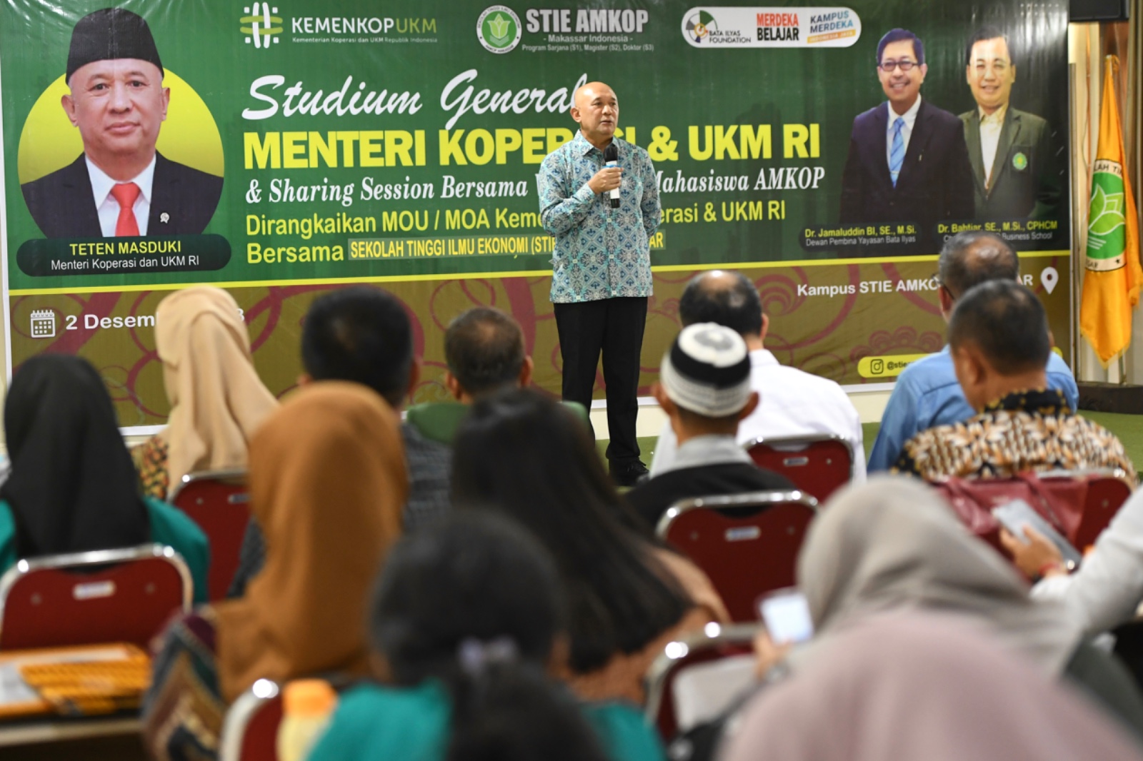 Menkop UKM Teten Masduki dalam Kuliah Umum di STIE Amkop Makassar, Sulawesi Selatan, Sabtu (2/12/2023).