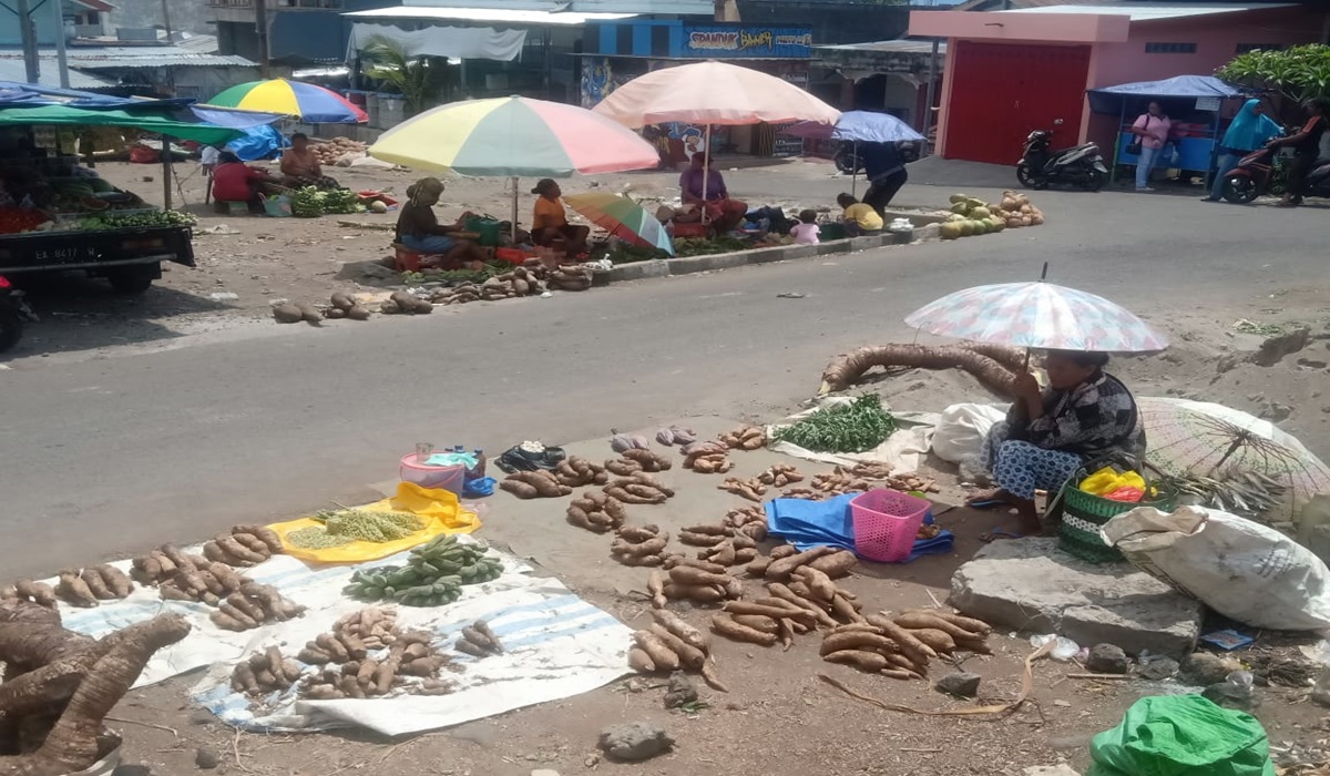 Seorang pedagang tengah beraktivitas di pasar tradisional di Kabupaten Flores Timur. 
