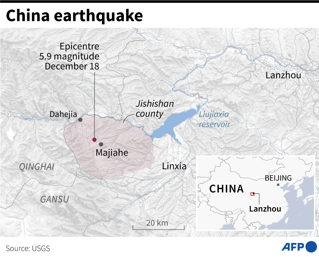 Lokasi gempa di Tiongkok