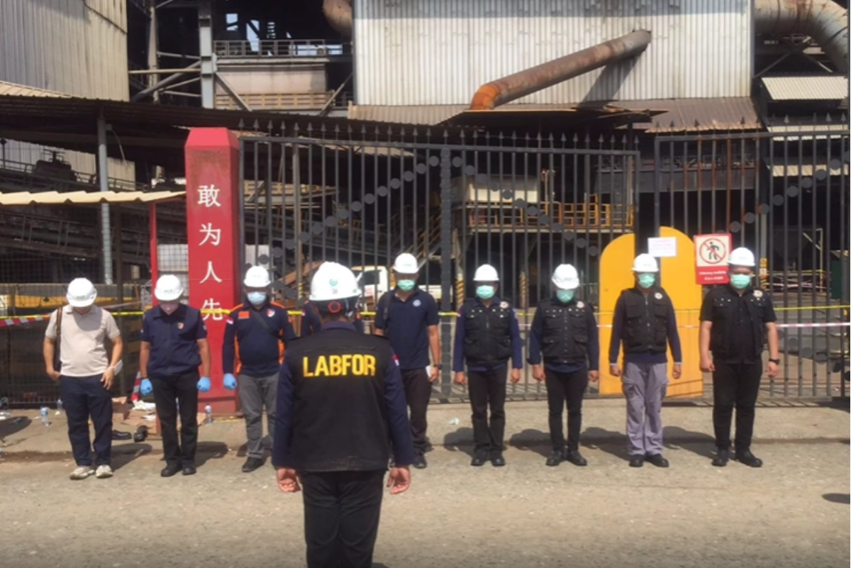 Pemeriksaan labfor di lokasi terbakarnya smelter Morowali, Sulteng.
