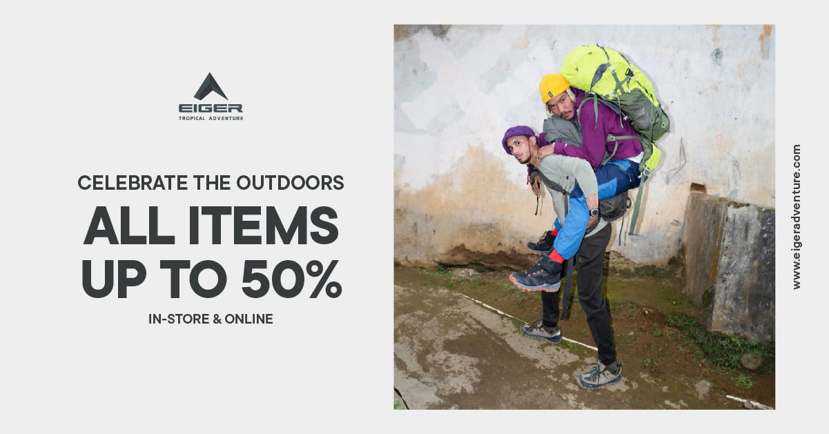 Promo EIGER kali ini bertajuk Celebrate the Outdoors. Menawarkan disc all items up to 50%, hanya berlangsung sampai 31 Desember 2023.