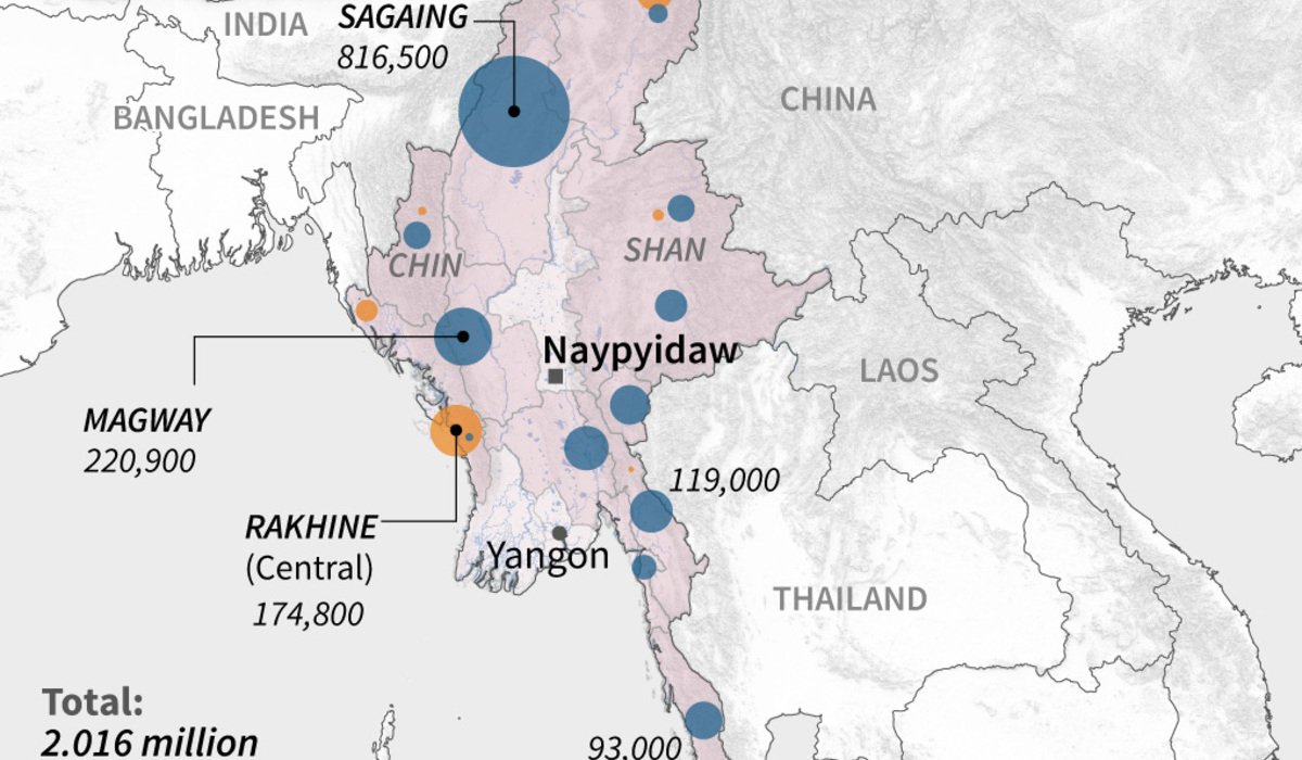 Peta wilayah konflik di Myanmar.