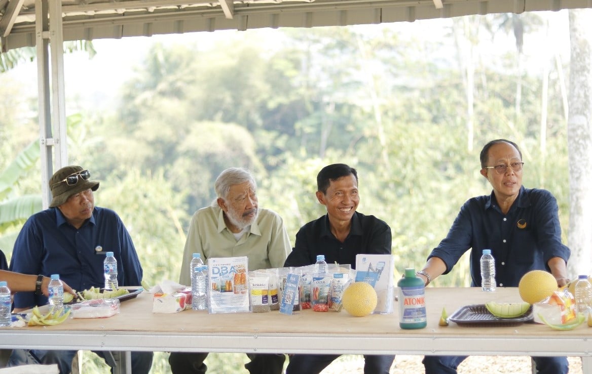 H Ayep Zaki (kanan) dan Gubernur ABN NasDem IGK Manila (dua dari kanan) saat panen melon di Sukabumi, Jabar.