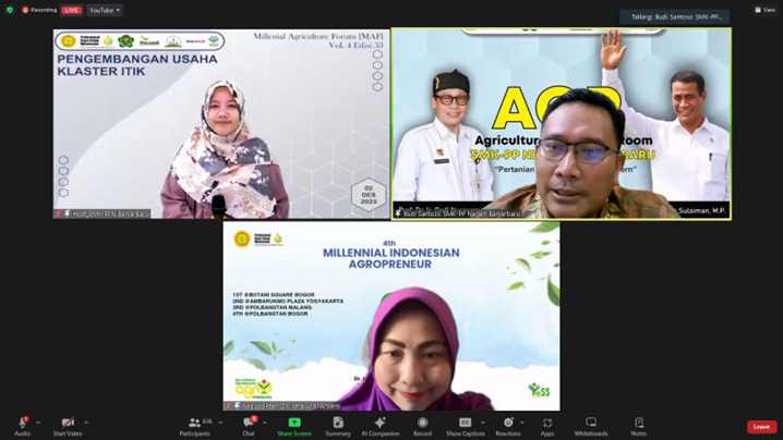 Kementan melalui Pusat Pendidikan Pertanian (Pusdiktan) menggelar Millennial Agriculture Forum (MAF) Volume 4 Edisi 53.