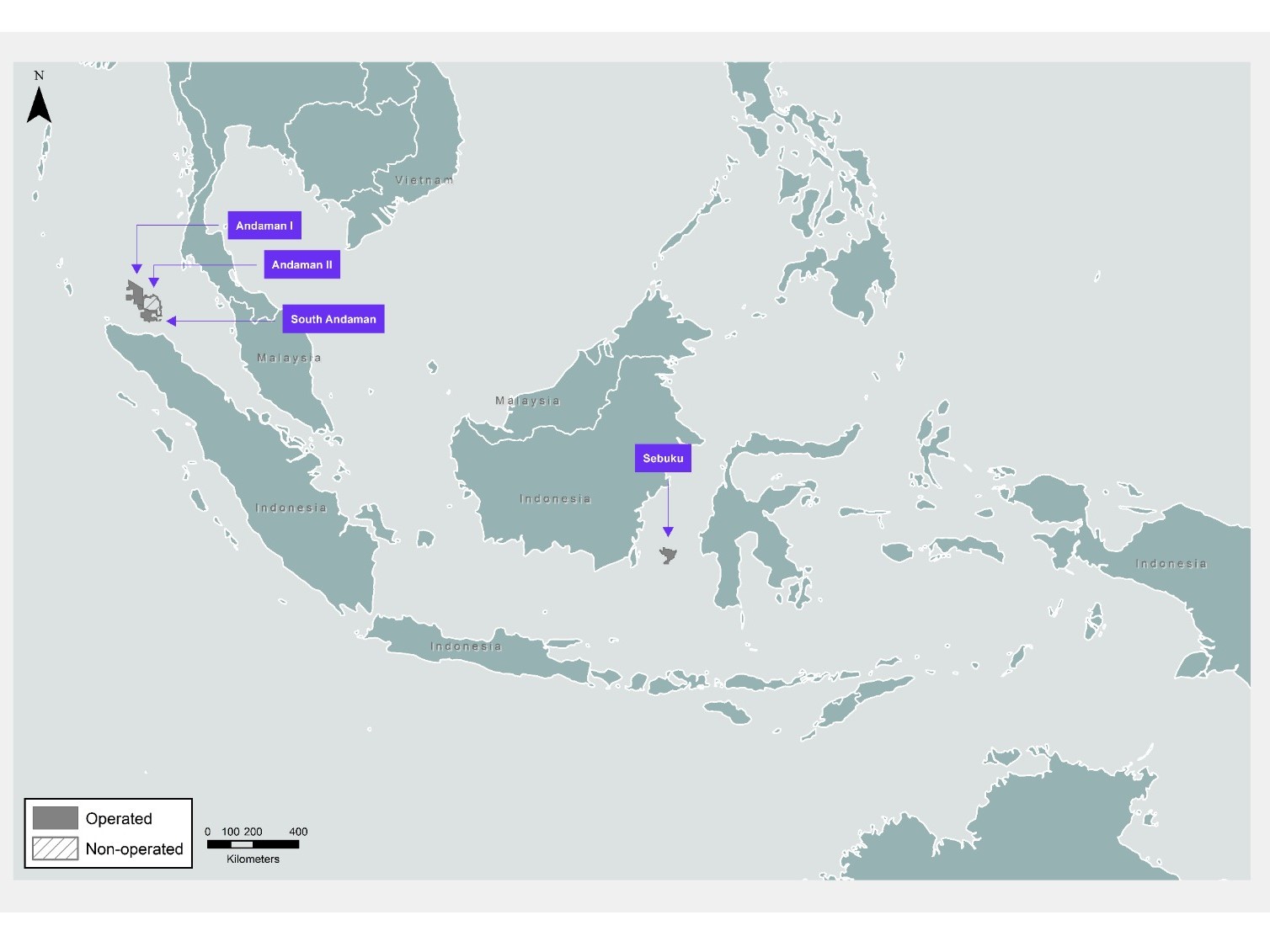 Peta sumur eksplorasi Layaran-1, Kontrak Kerja Sama (KKS) South Andaman, sekitar 100 kilometer lepas pantai Sumatra bagian utara.