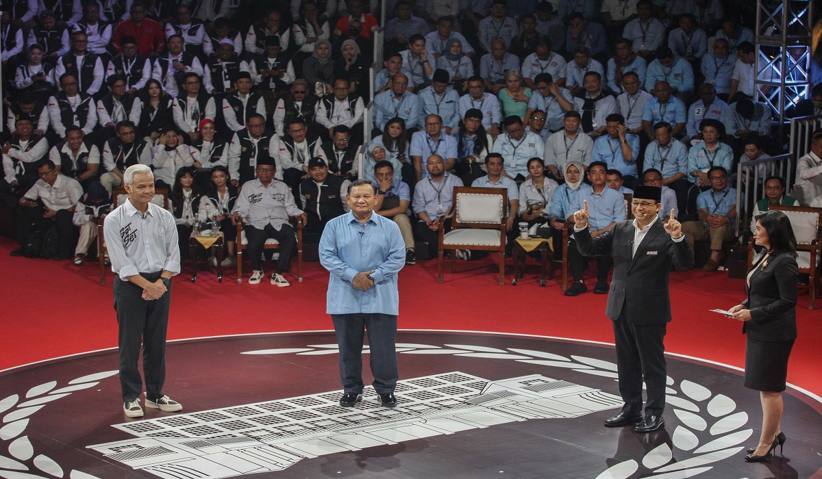 Tiga Capres saat mengikuti debat capres yang digelar KPU