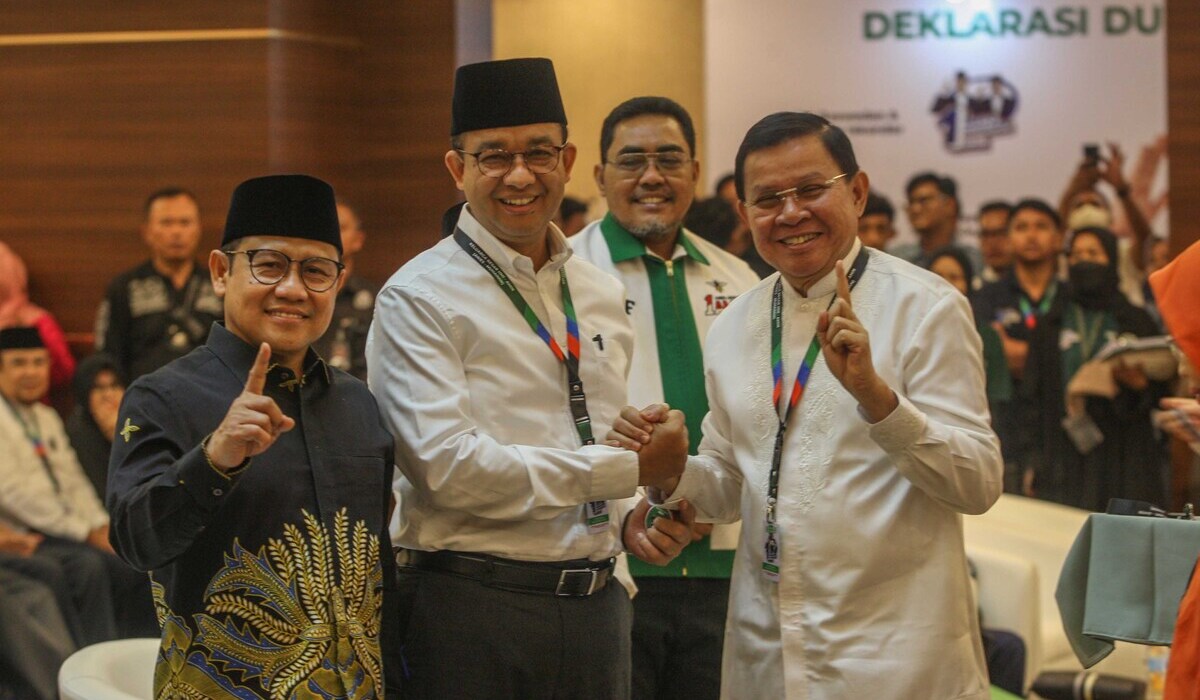 Pasangan Anies-Muhaimin bersama keluarga besar HMI, di Jakarta, Rabu, 27 Desember 2023.