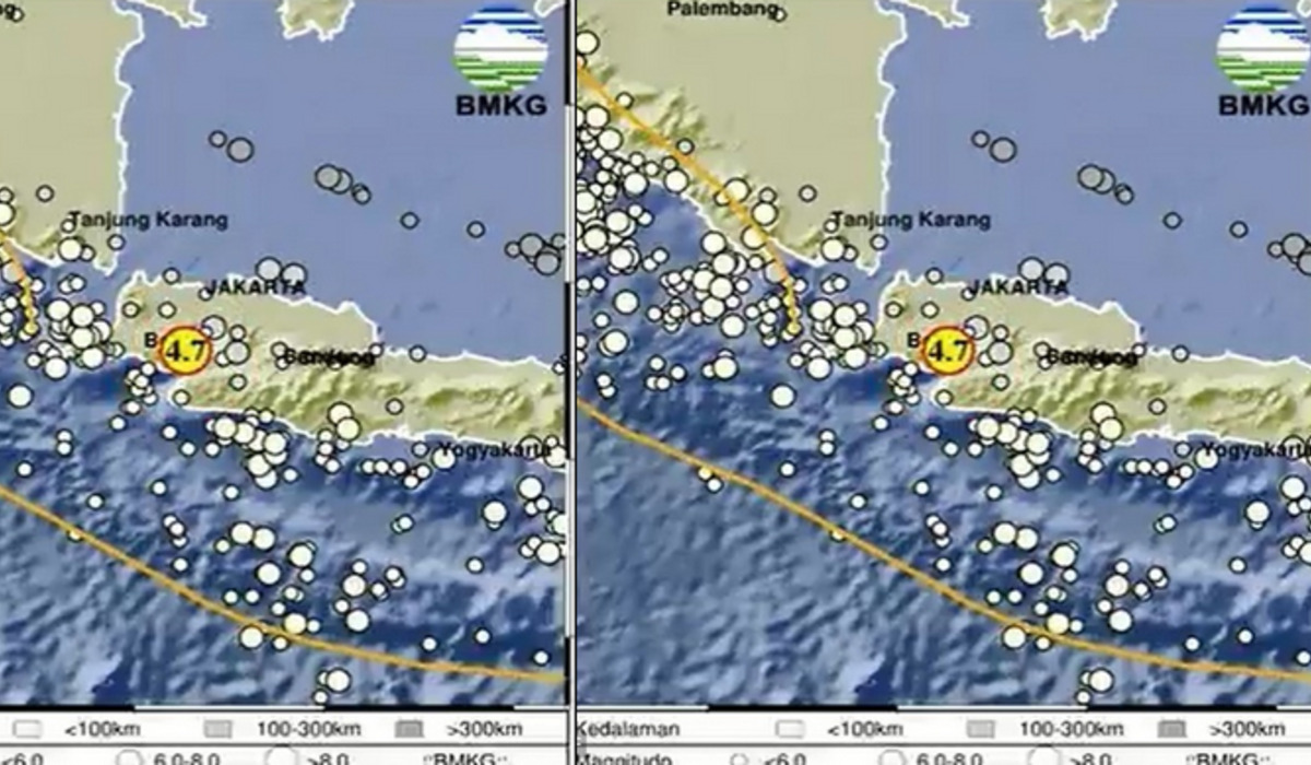 Titik gempa yang berpusat di Kabupaten Sukabumi.