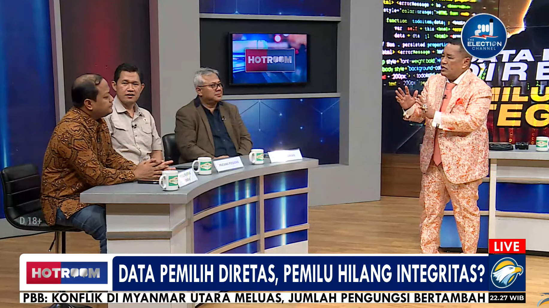 acara HotRoom bertajuk “Data Pemilu Diretas, Pemilu Hilang Integritas?” yang dipandu oleh Hotman Paris 