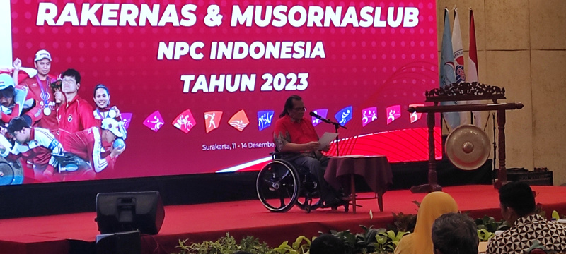 Ketua Umum NPC Indonesia Senny Marbun dalam rakernas dan musornaslub di Hotel Sunan Solo pada Senin malam 