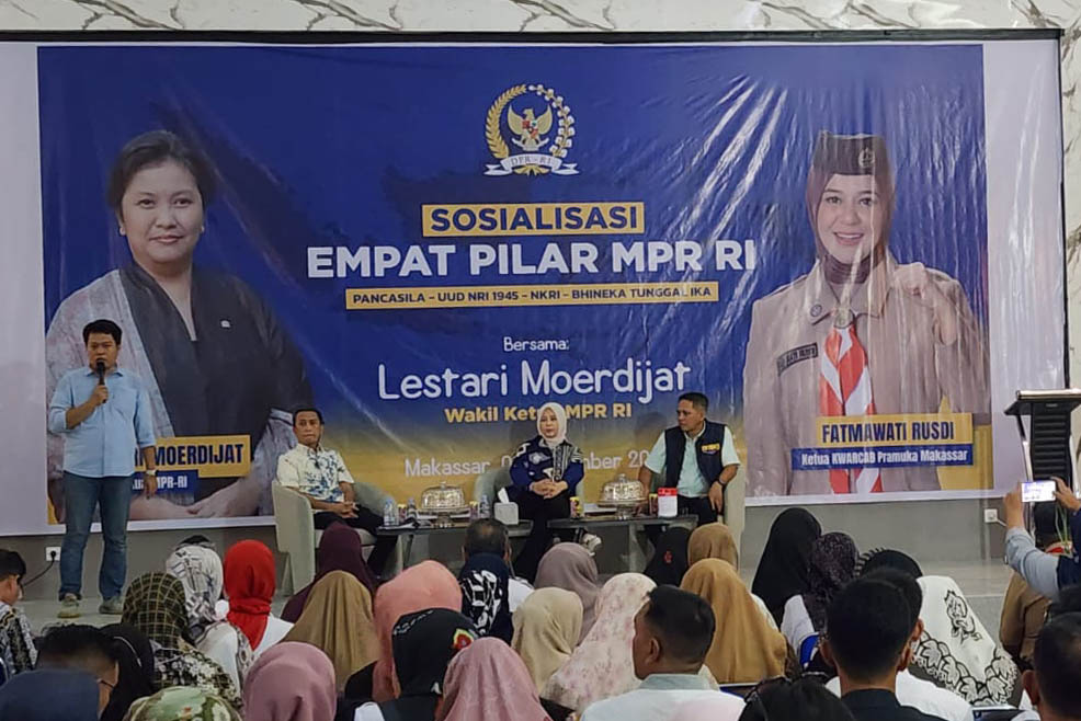 Sosilisasi Empat Pilar Kehidupan Berbangsa dan Bernegara di depan para pengurus dan anggota Gerakan Pramuka di Kwartir Cabang Kota Makassar.