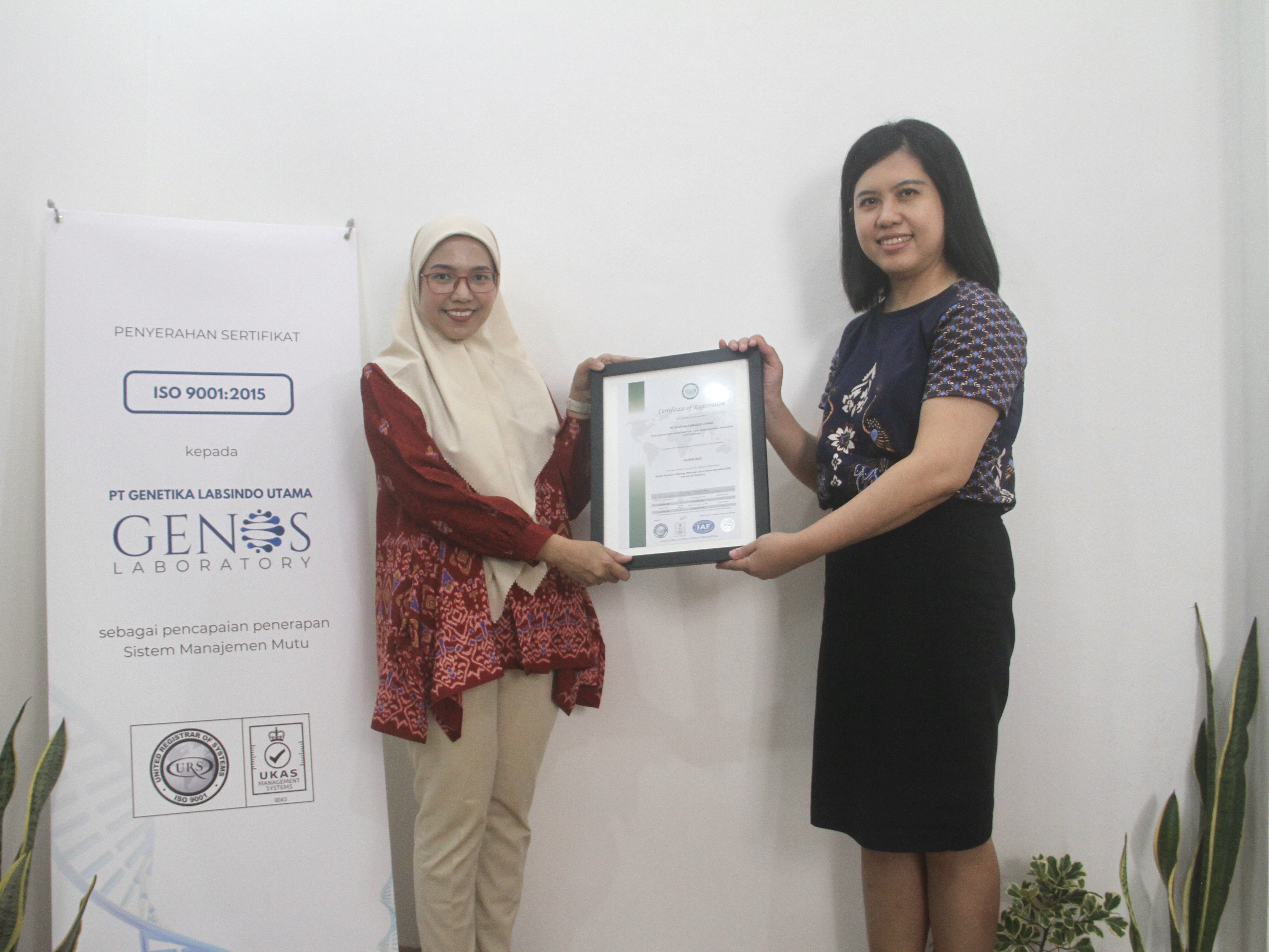 Laboratorium pemeriksaan DNA forensik, Genos Laboratory, meraih Sertifikat ISO 9001:2015. 