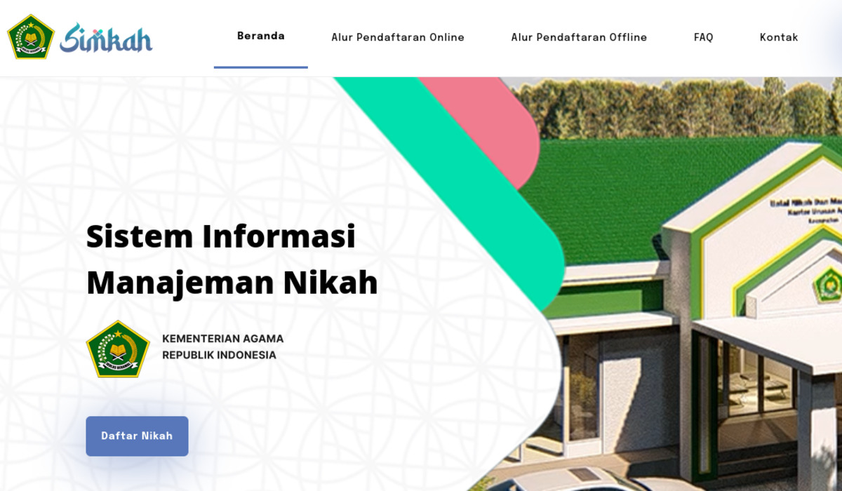 Tangkapan layar website Simkah Kemenag, untuk mendaftarkan nikah secara online.