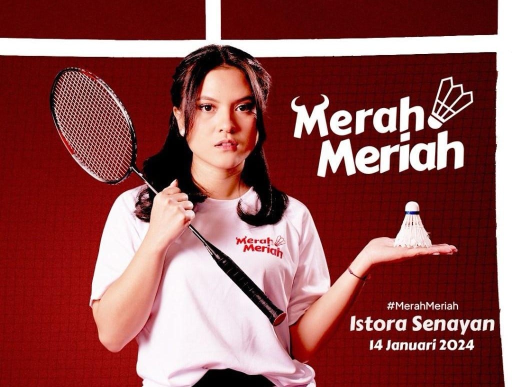 Aktris, penyanyi, dan pembawa acara Marsha Aruan turut menyemarakkan acara Meriah Meriah Sportainment di Istora Senayan, Jakarta.