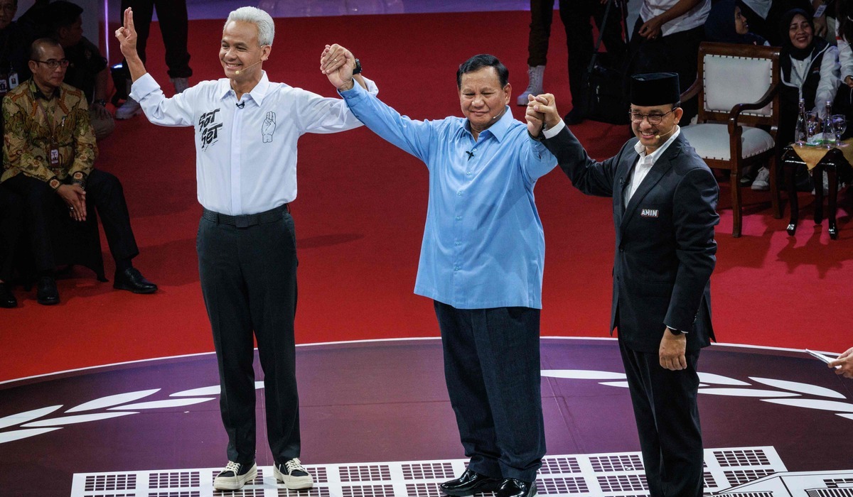 Tiga capres Pilpres 2024, Anies Baswedan, Prabowo Subianto, dan Ganjar Pranowo.