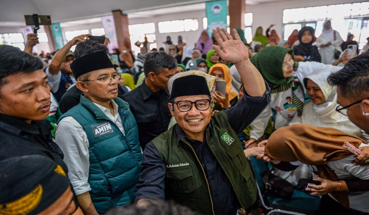 Cawapres nomorn urut satu Muhaimin Iskandar saat berkampanye di Sumedang