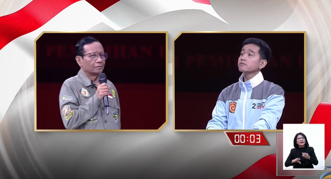 Cawapres nomor urut 2 Gibran Rakabuming Raka dan cawapres nomor urut 3 Mahfud MD. 