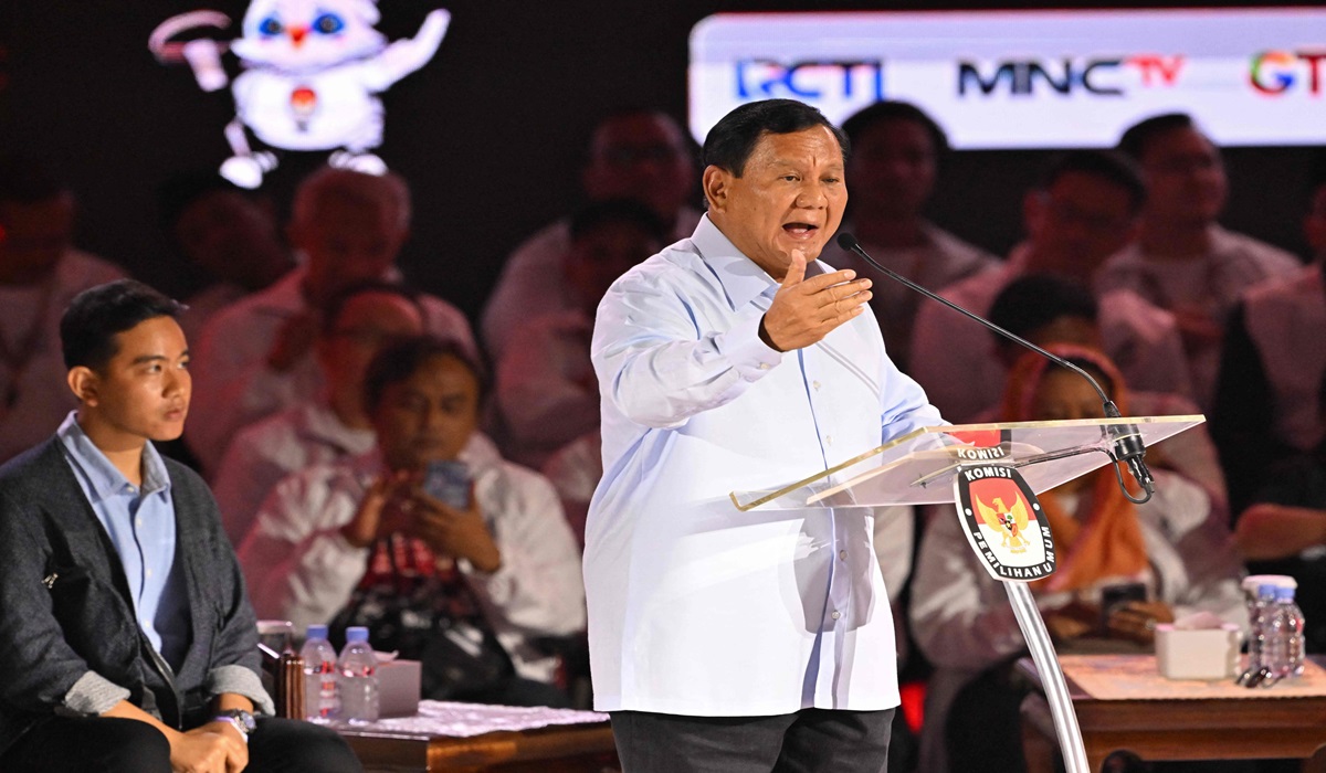 Capres Prabowo Subianto saat debat ketiga Pemilu 2024 