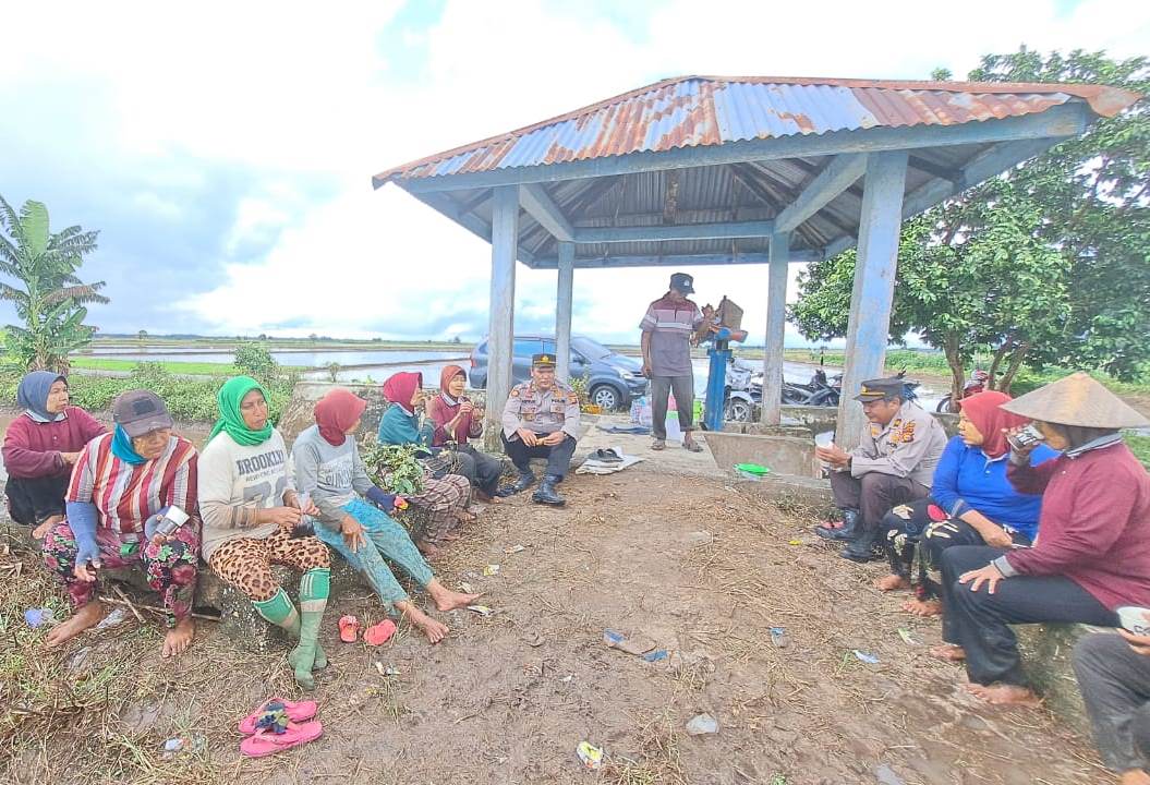 Polsek Bungaraya mengunjungi petani di area persawahan Kampung Kemuning Muda, Kecamatan Bungaraya, Kabupaten Siak, Riau.